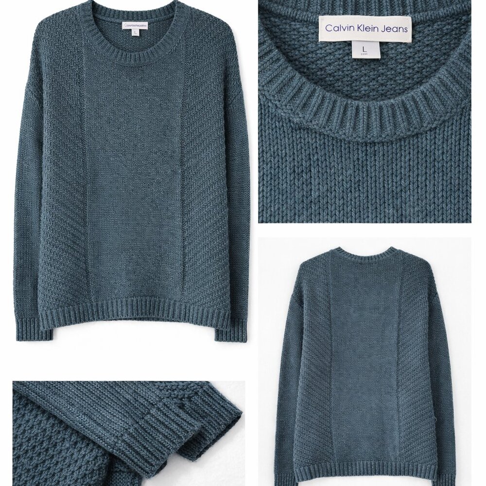 Calvin Klein Jeans Textured Knit Sweater Large Teal